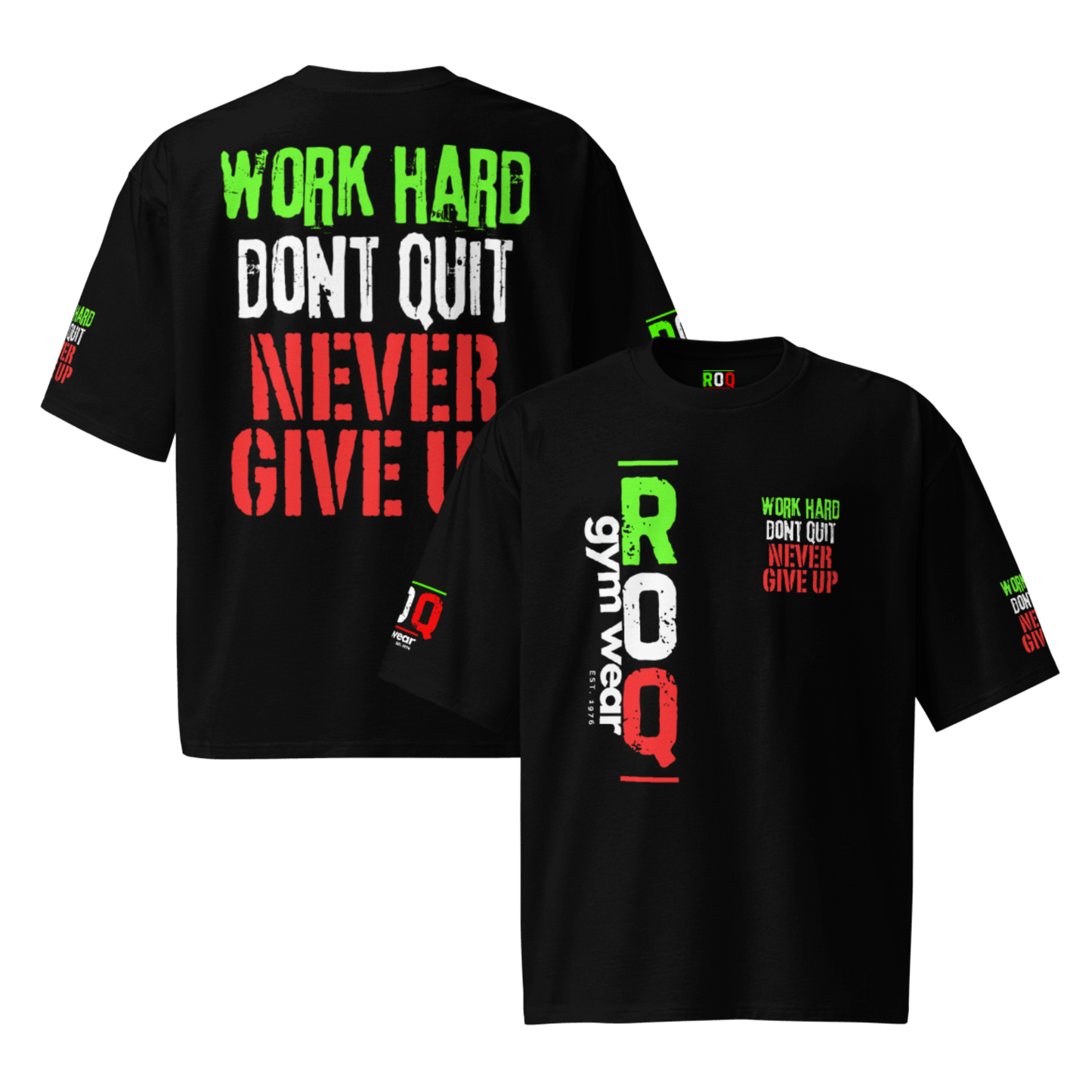 Work Hard Dont Quit Oversized Heavyweight T-Shirt - Black