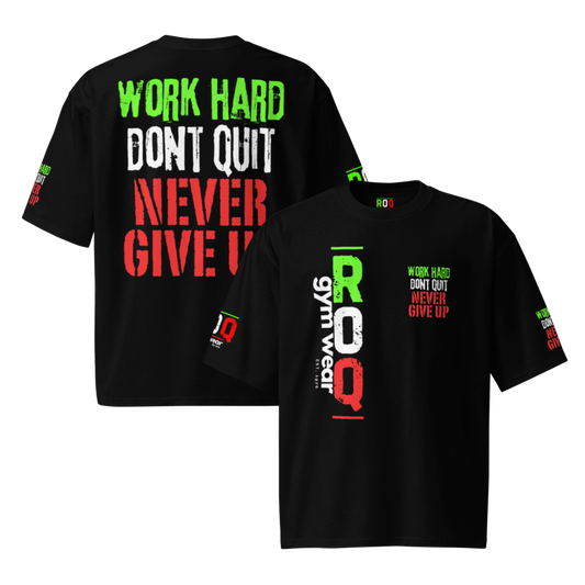 Work Hard Dont Quit Oversized Heavyweight T-Shirt - Black