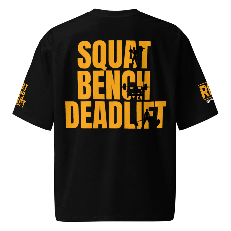 Squat Bench Deadlift Gold Oversized Heavyweight T-Shirt - Black