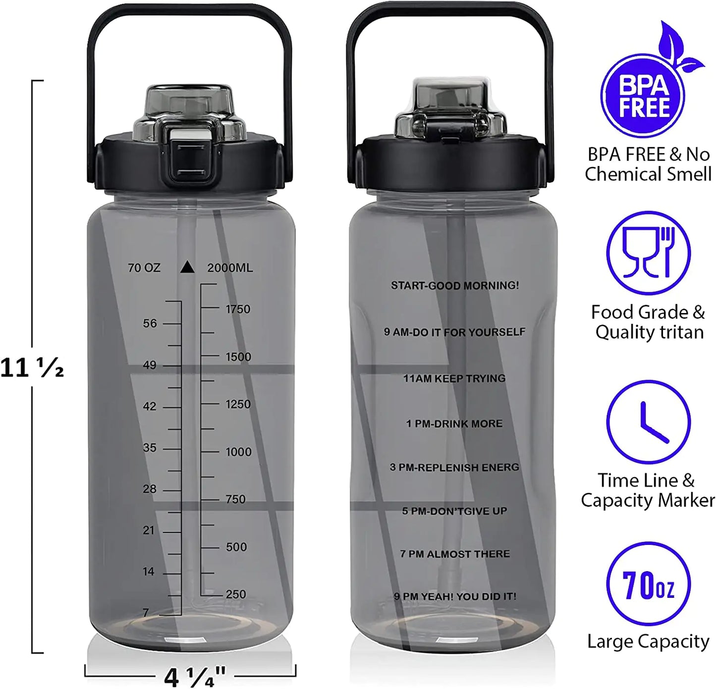 Gym Water Bottle w/Sleeve 2.0L - Mobile Phone holder, keys, earbuds...