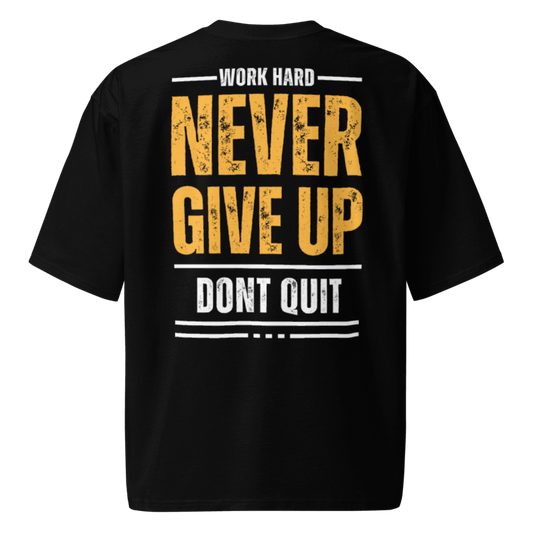 Work Hard Dont Quit Gold Oversized Heavyweight T-Shirt - Black